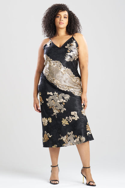 Imperial Dragon Jacquard Slip Dress Black