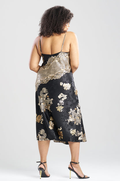 Imperial Dragon Jacquard Slip Dress Black