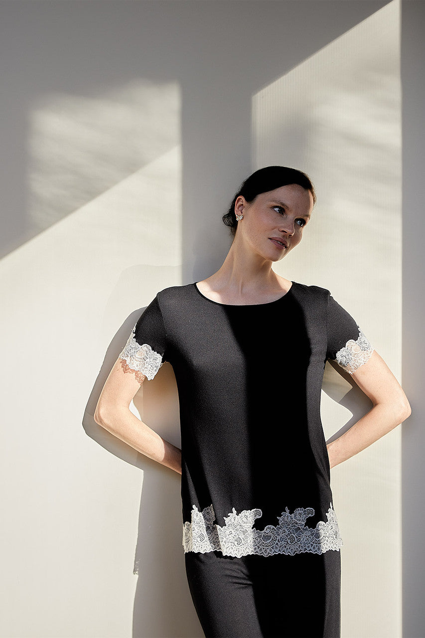 Buy Luxe Shangri-La TENCEL™ Short Sleeve PJ Basics in Black/Cocoon Online Black/Cocoon