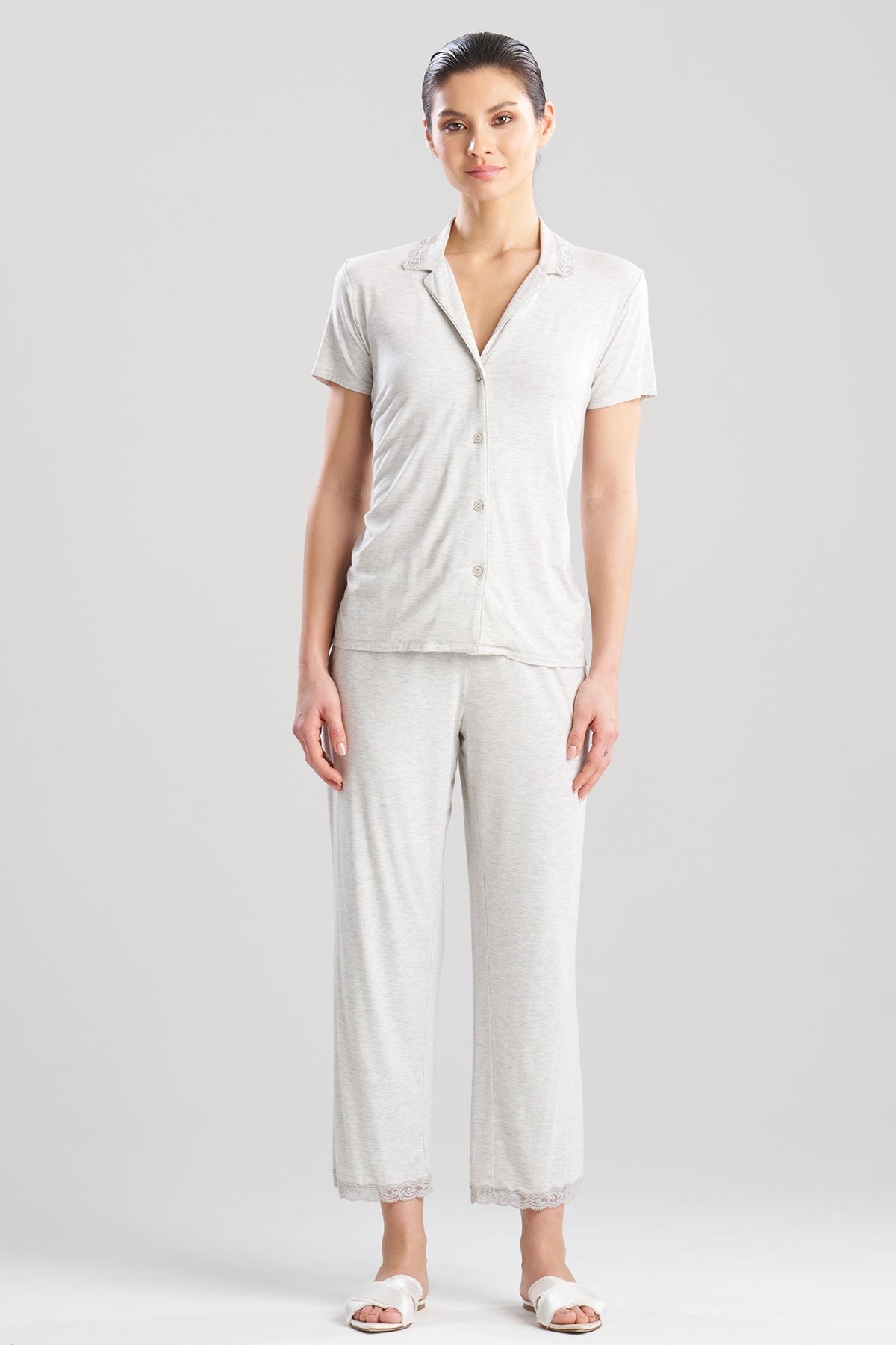Buy Feathers Essentials Lenzing™ Ecovero™ Viscose Lace Applique Trim PJ in Light Heather Grey Online Light Heather Grey