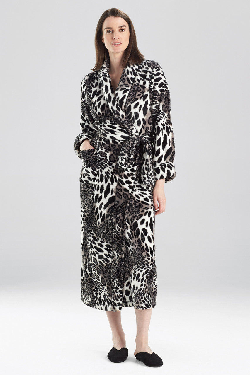 Buy Plush Leopard Robe in Black Online Black