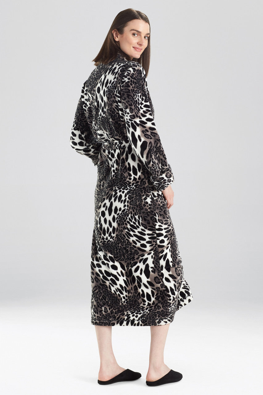 Buy Plush Leopard Robe in Black Online Black