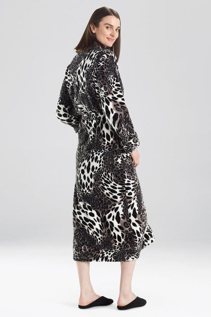Buy Plush Leopard Robe in Black Online Black