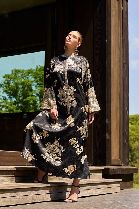 Buy Imperial Dragon Jacquard Zip Caftan in Black Online Black