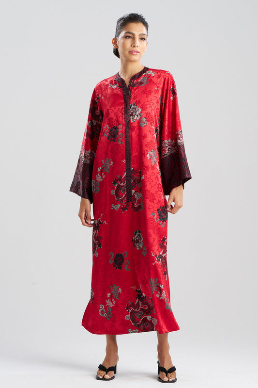 Buy Imperial Dragon Jacquard Zip Caftan in Red Online Red