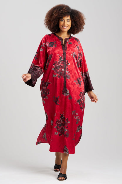 Buy Imperial Dragon Jacquard Zip Caftan in Red Online Red