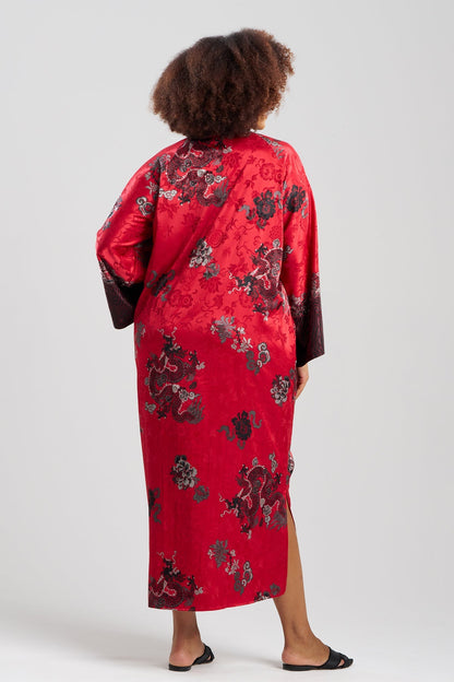 Buy Imperial Dragon Jacquard Zip Caftan in Red Online Red
