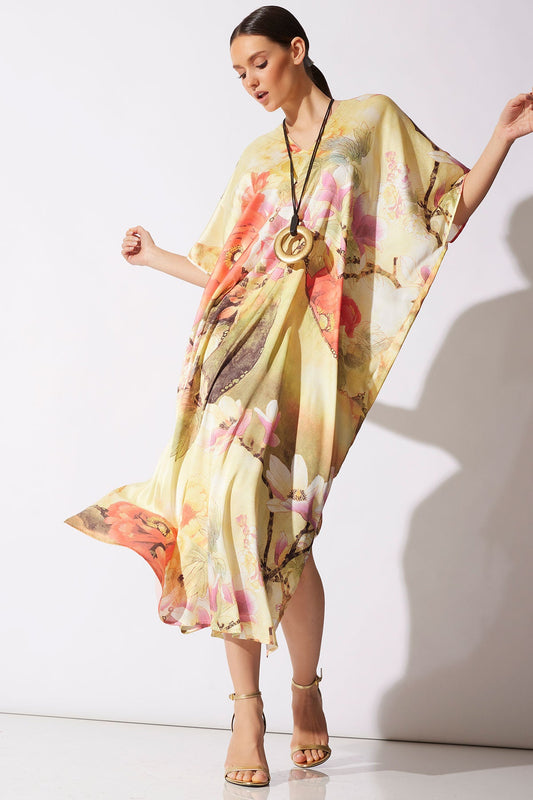 Floral Garden V-Neck Caftan Golden Hour