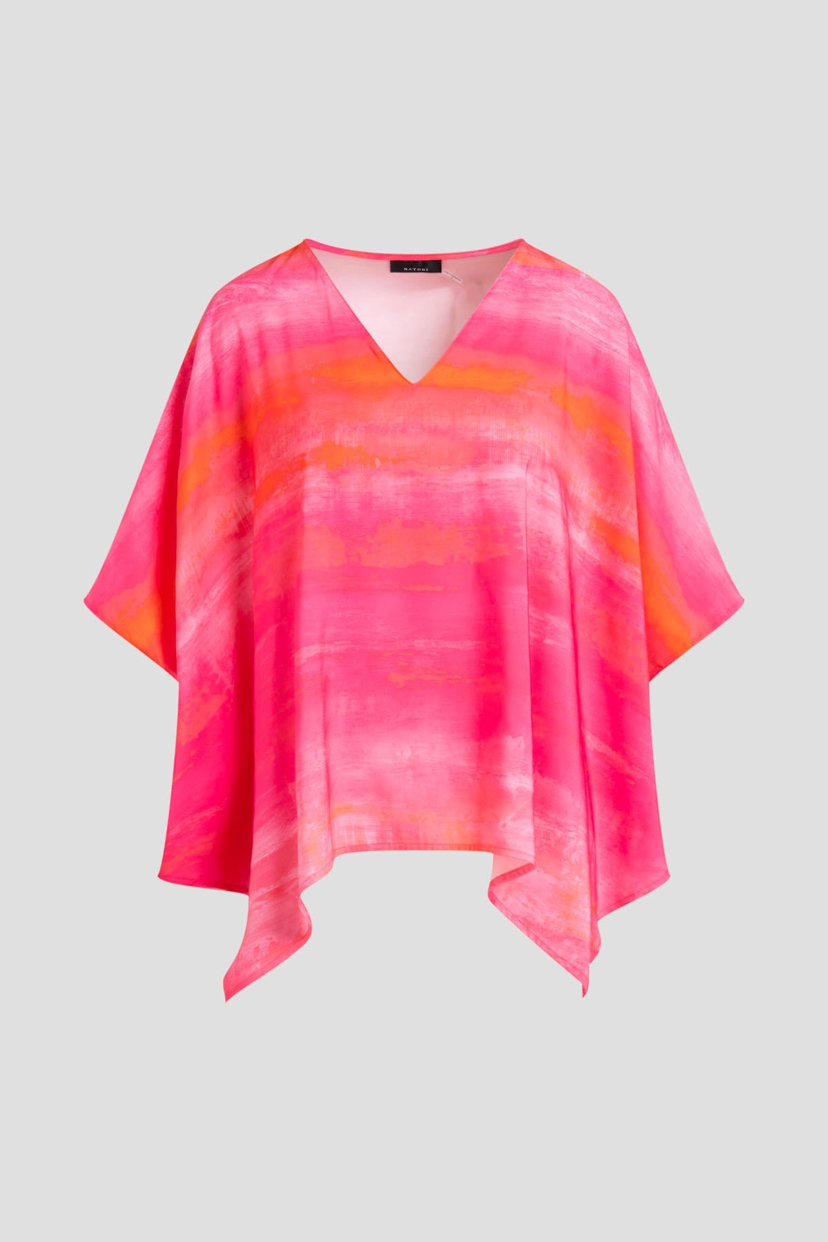Aurora Printed Satin Caftan Top Pink Poppy