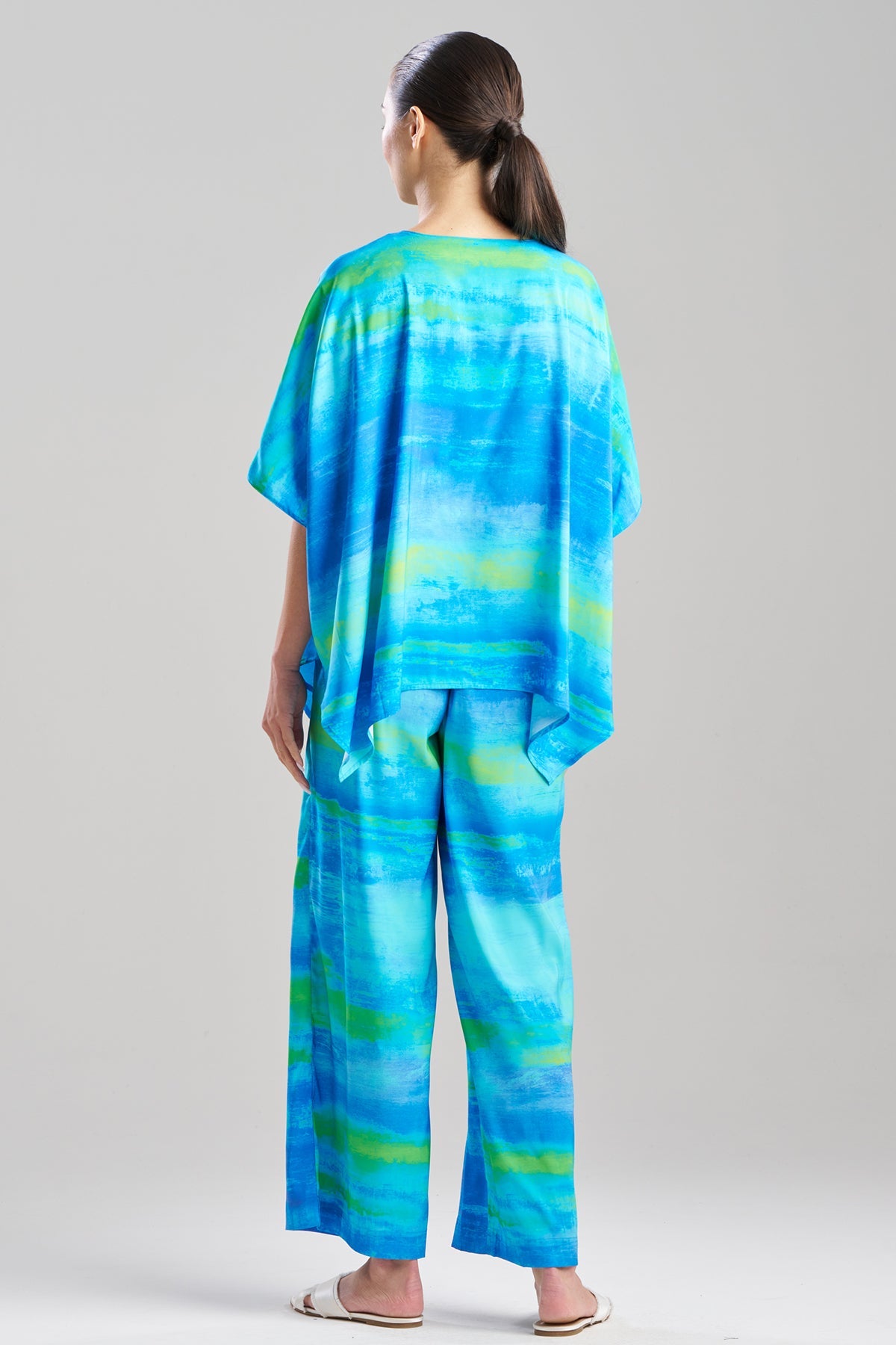 Aurora Printed Satin Caftan Top Azure