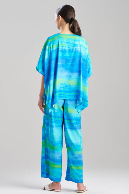 Aurora Printed Satin Caftan Top Azure
