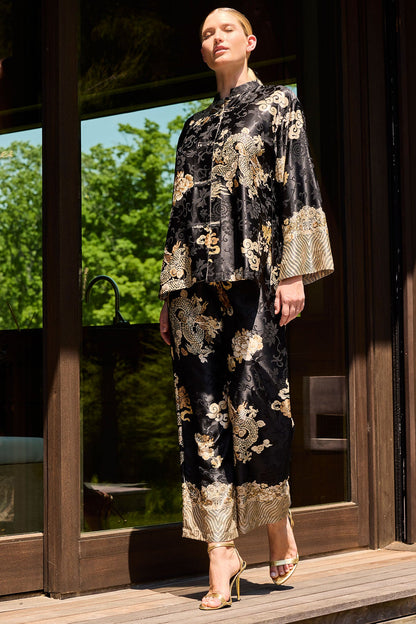 Buy Imperial Dragon Jacquard Mandarin PJ in Black Online Black