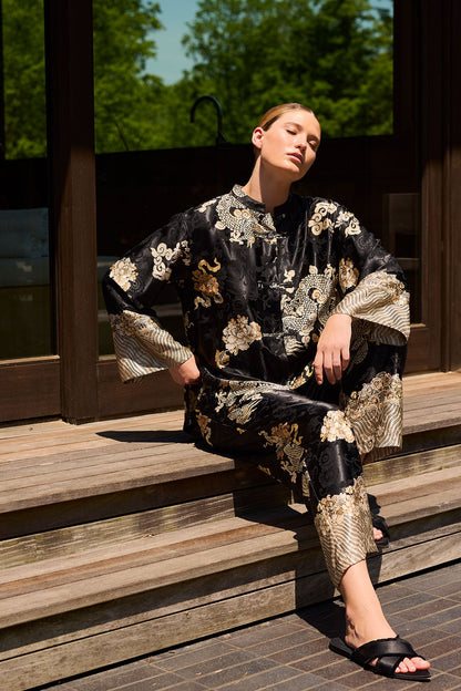 Buy Imperial Dragon Jacquard Mandarin PJ in Black Online Black