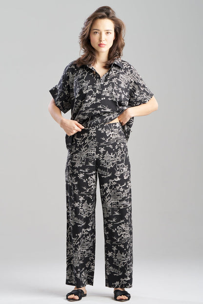 Toile Printed Satin Pants Black