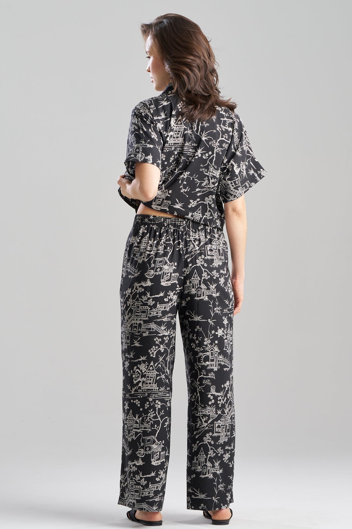 Toile Printed Satin Pants Black