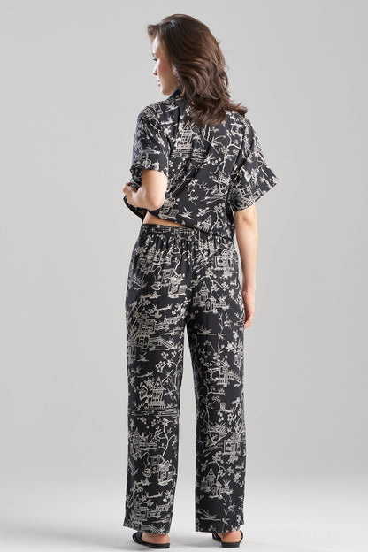 Toile Printed Satin Pants Black