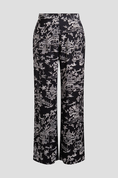 Toile Printed Satin Pants Black
