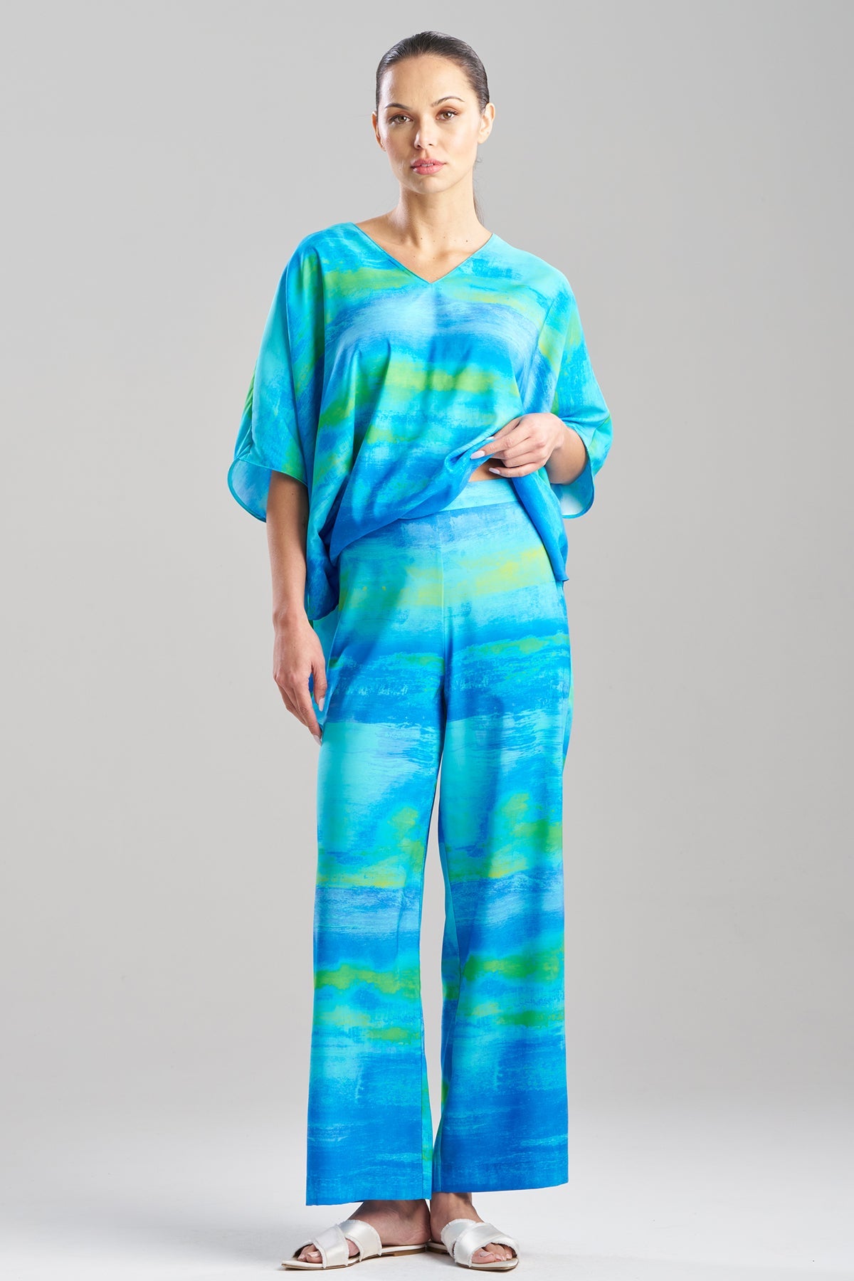 Aurora Printed Satin Pants Azure
