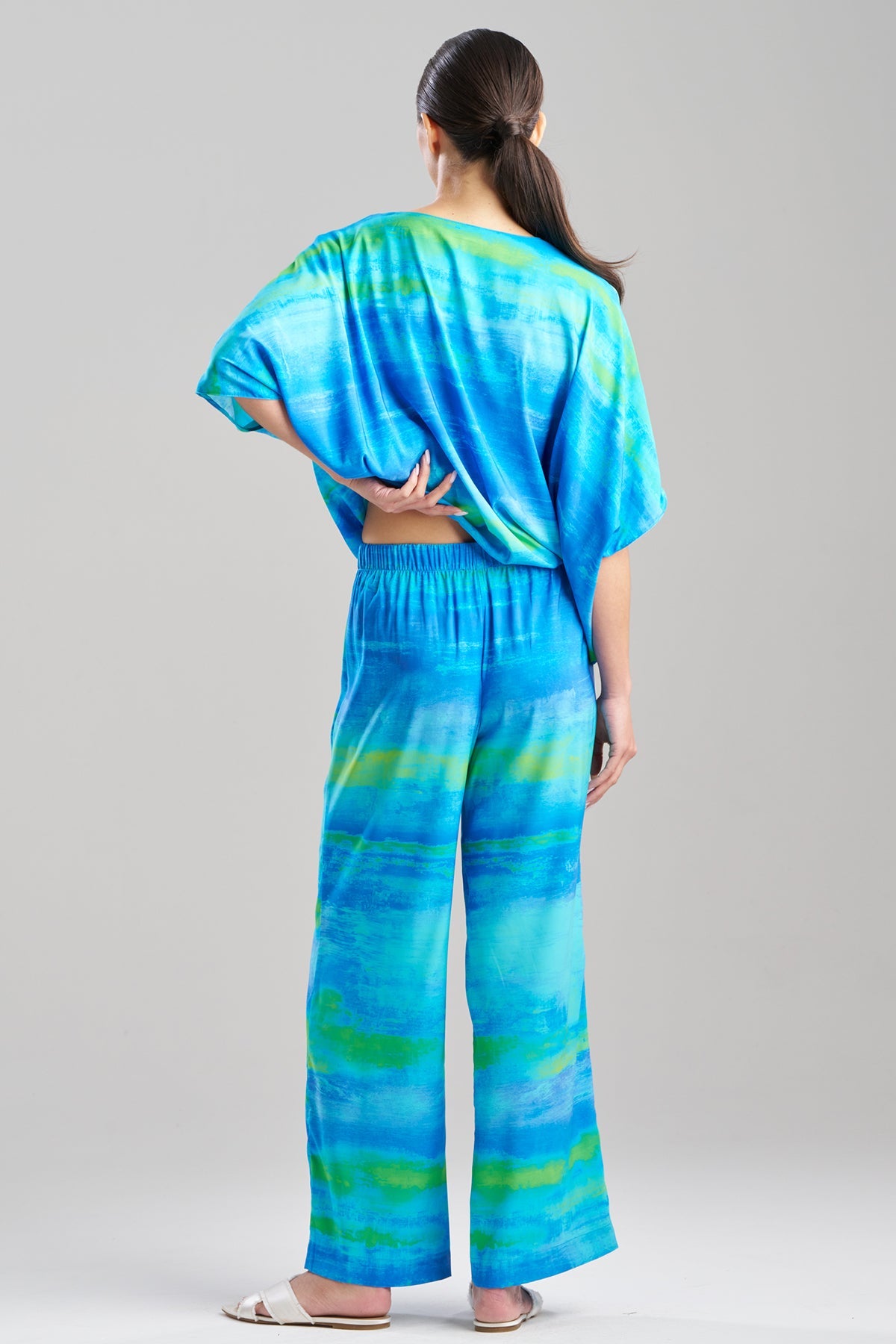 Aurora Printed Satin Pants Azure