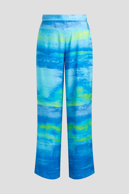 Aurora Printed Satin Pants Azure