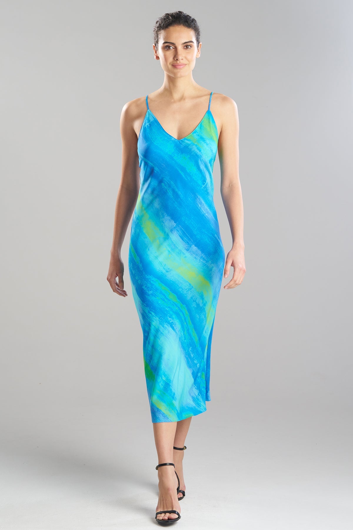 Aurora Printed Satin Slip Dress Azure
