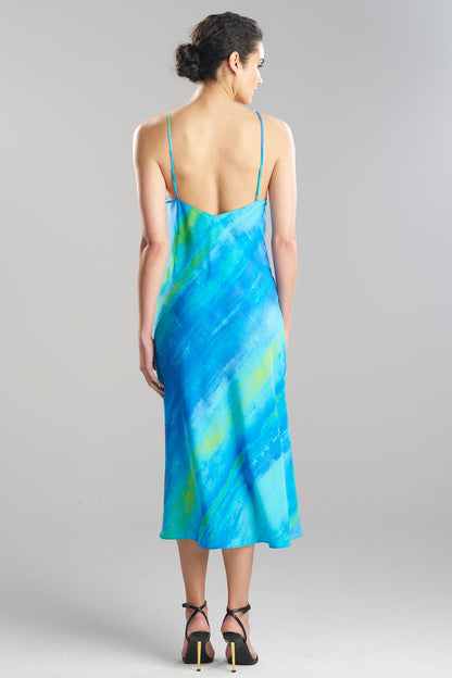 Aurora Printed Satin Slip Dress Azure