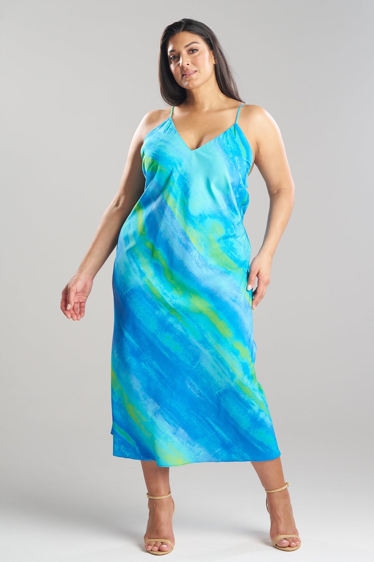 Aurora Printed Satin Slip Dress Azure