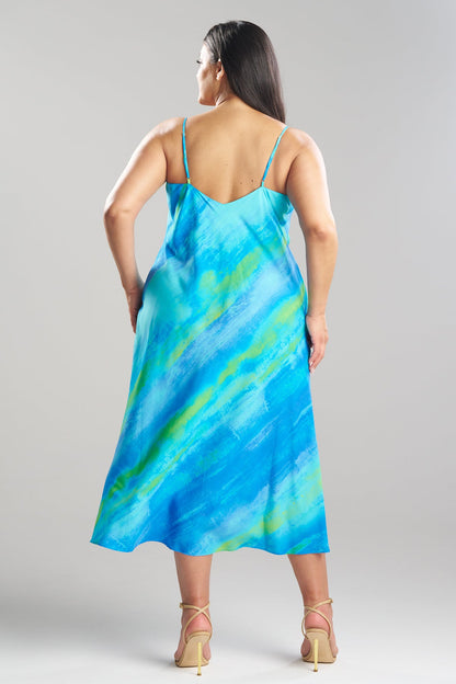 Aurora Printed Satin Slip Dress Azure