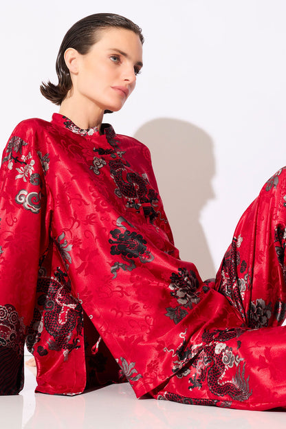 Buy Imperial Dragon Jacquard Mandarin PJ in Red Online Red