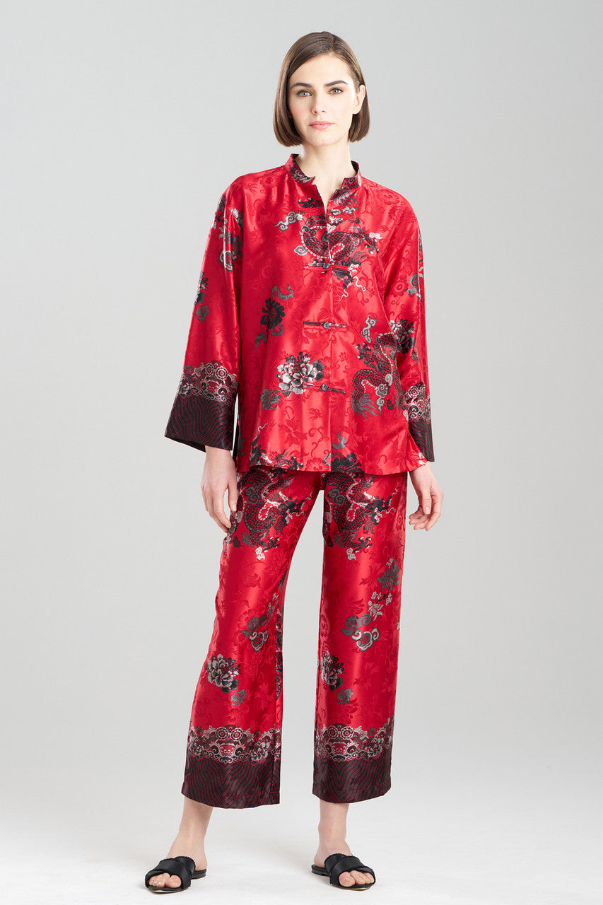 Buy Imperial Dragon Jacquard Mandarin PJ in Red Online Red