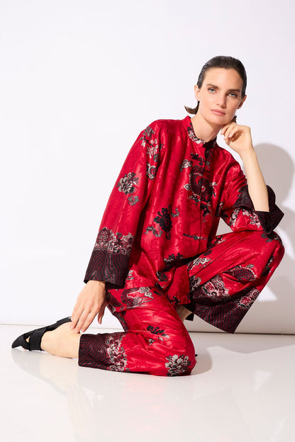 Buy Imperial Dragon Jacquard Mandarin PJ in Red Online Red