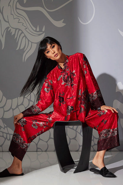 Buy Imperial Dragon Jacquard Mandarin PJ in Red Online Red