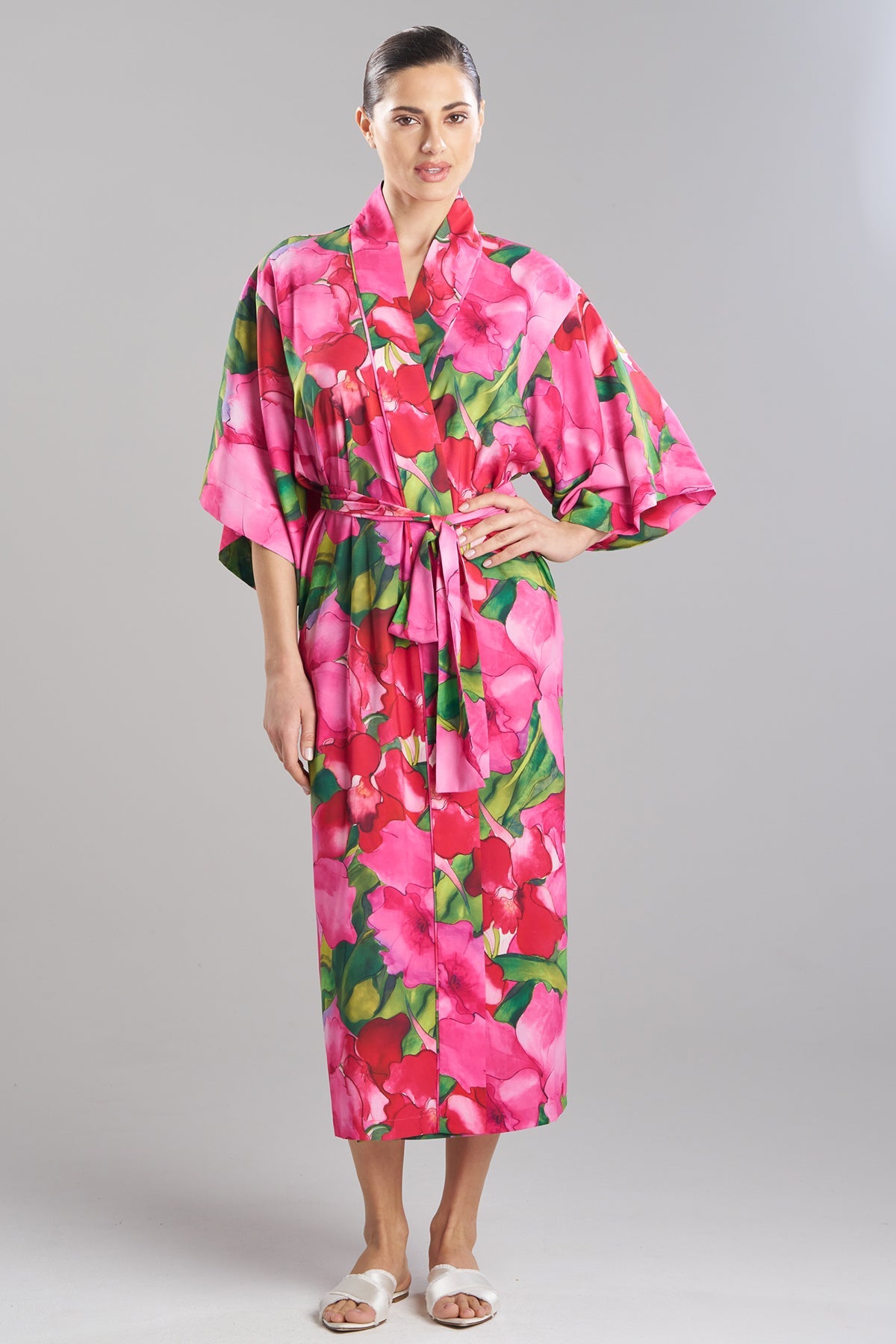 Isla Printed Satin Robe Pink
