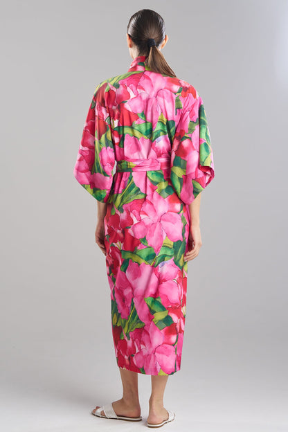 Isla Printed Satin Robe Pink