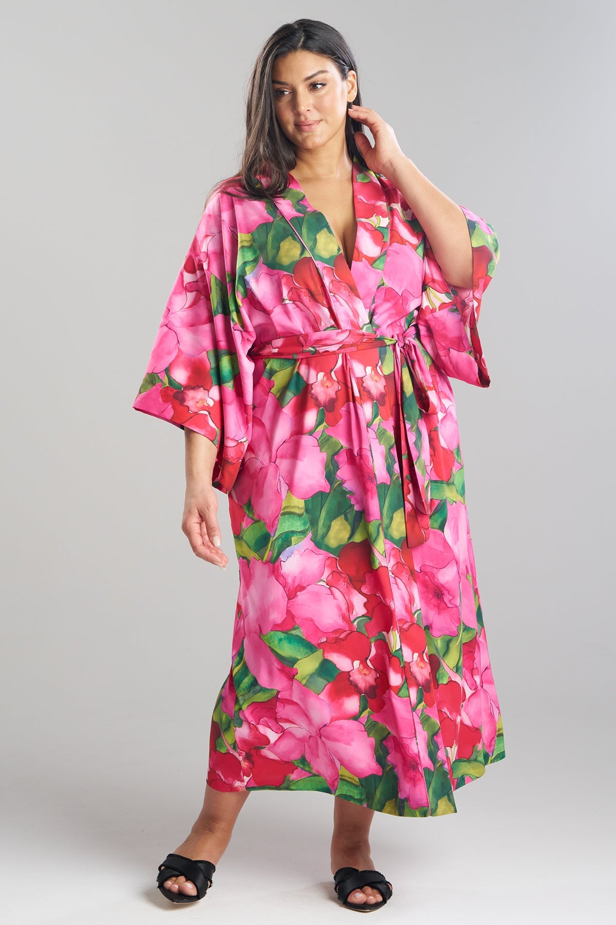 Isla Printed Satin Robe Pink