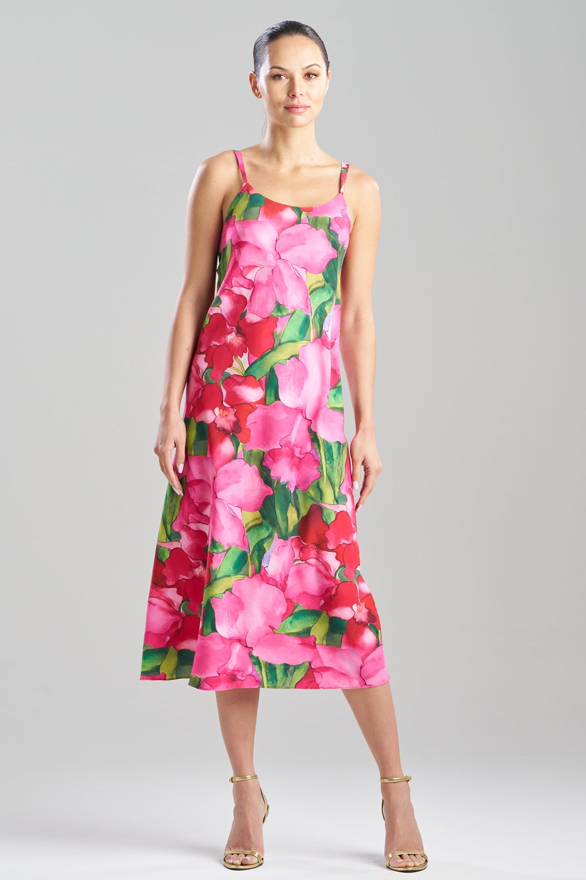 Isla Printed Satin Slip Dress Pink