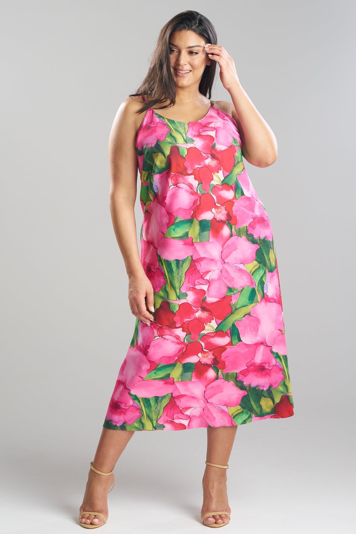 Isla Printed Satin Slip Dress Pink