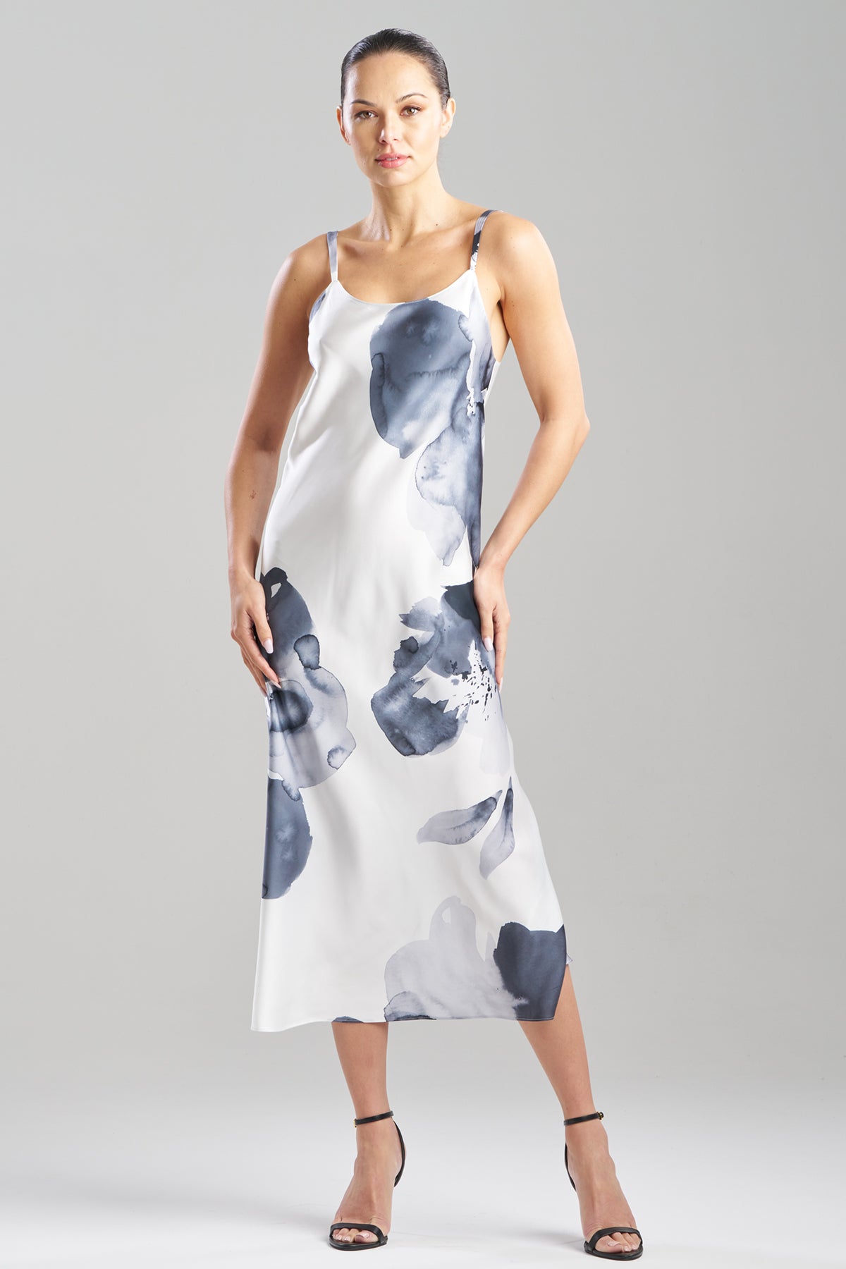 Aurelia Printed Satin Slip Dress Warm White