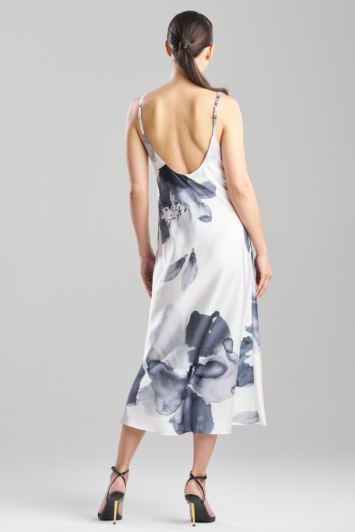 Aurelia Printed Satin Slip Dress Warm White