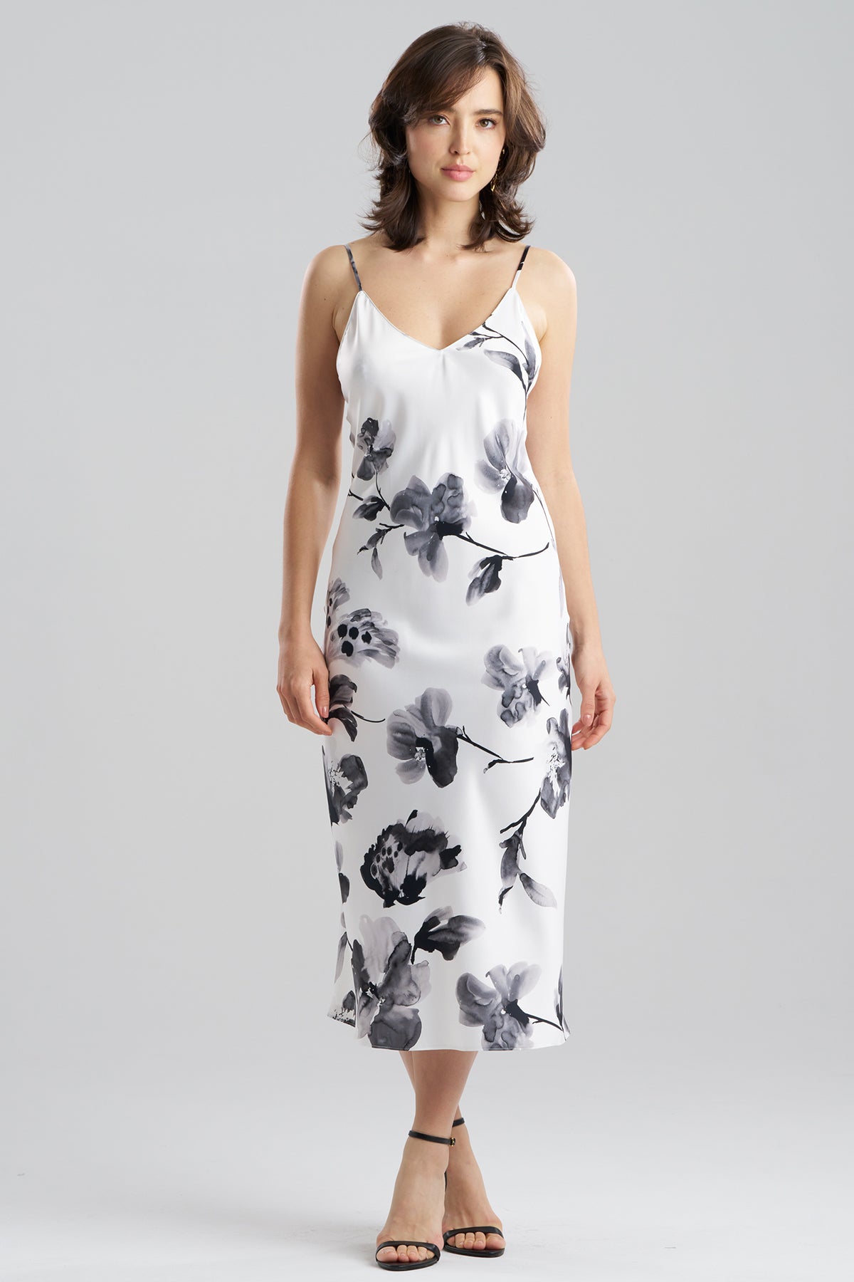 Aurelia Printed Satin Slip Dress Warm White