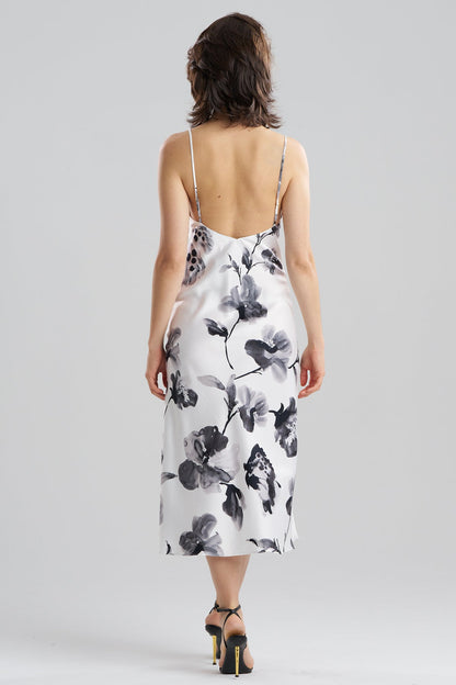 Aurelia Printed Satin Slip Dress Warm White