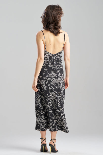 Toile Printed Satin Slip Dress Black