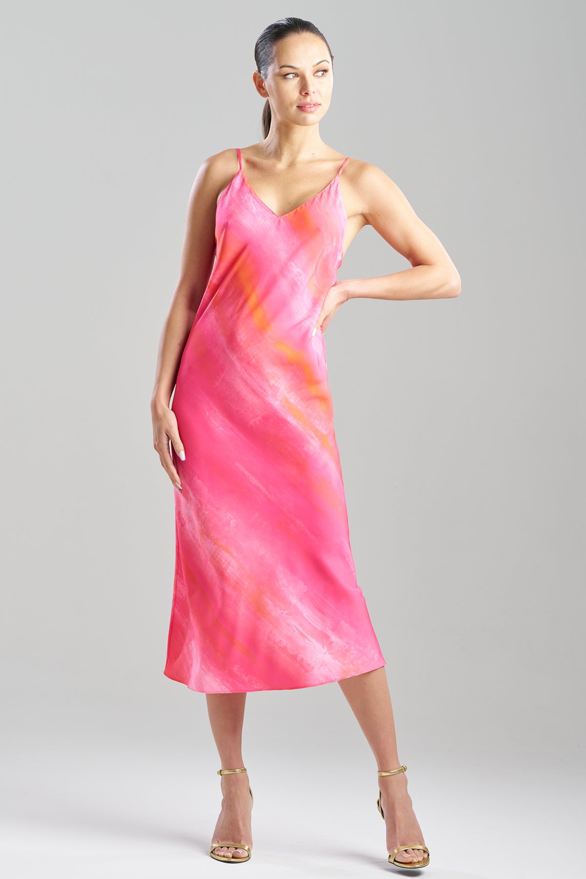 Aurora Printed Satin Slip Dress Pink Poppy
