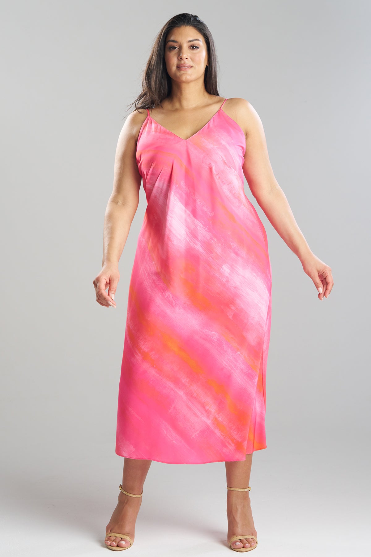 Aurora Printed Satin Slip Dress Pink Poppy
