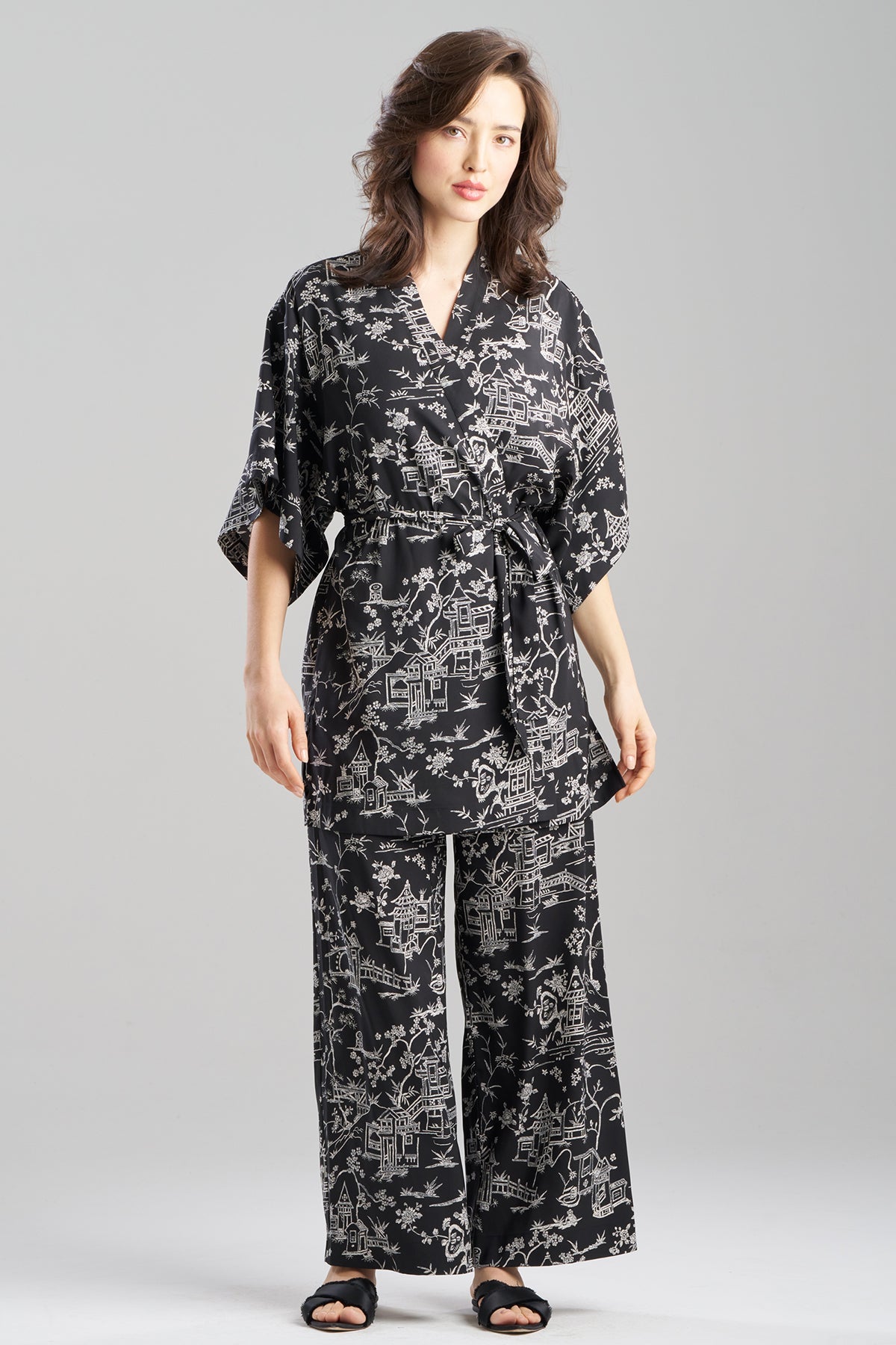 Toile Printed Satin Wrap Black