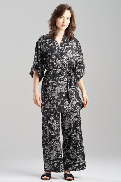 Toile Printed Satin Wrap Black