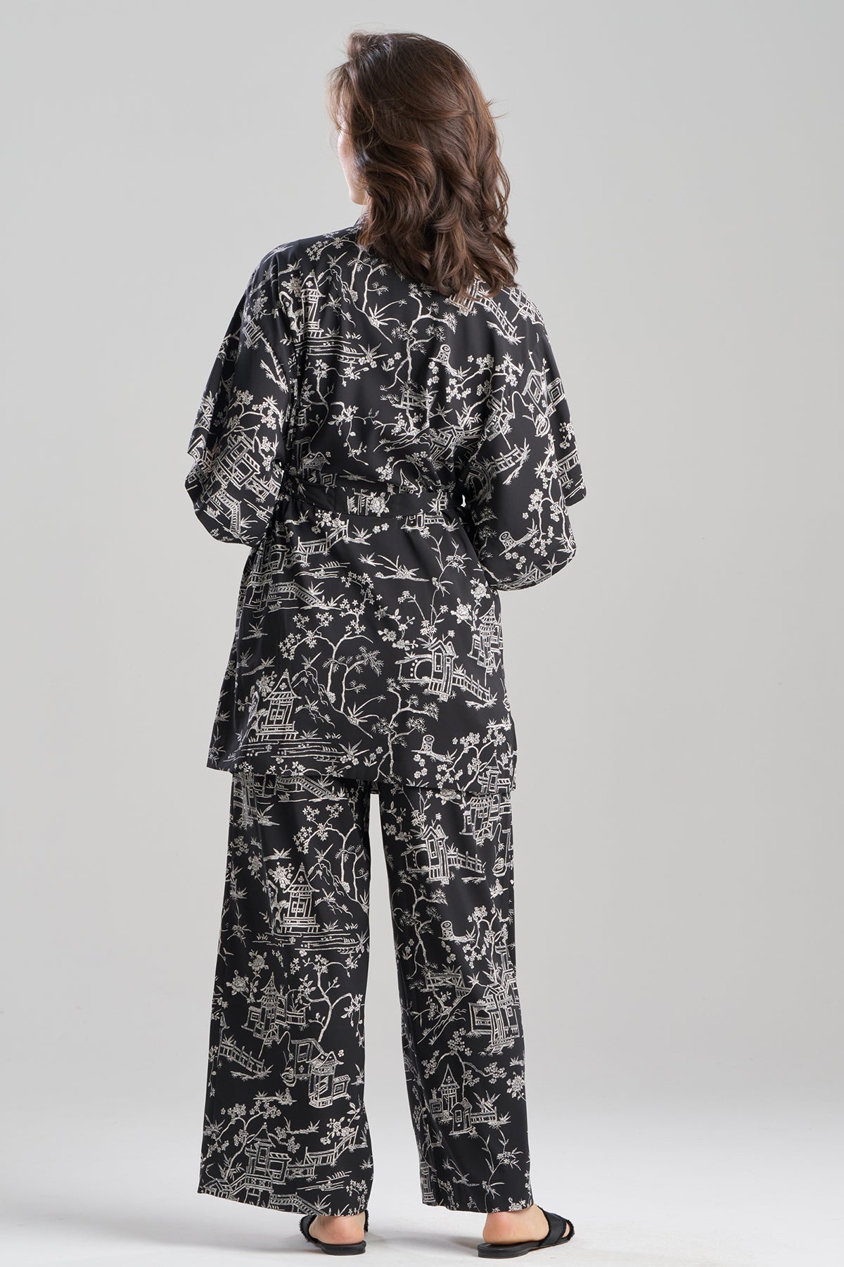 Toile Printed Satin Wrap Black