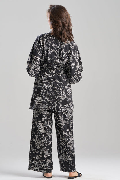 Toile Printed Satin Wrap Black