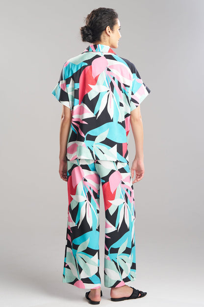 Abstract Palm Printed Satin Top Multi