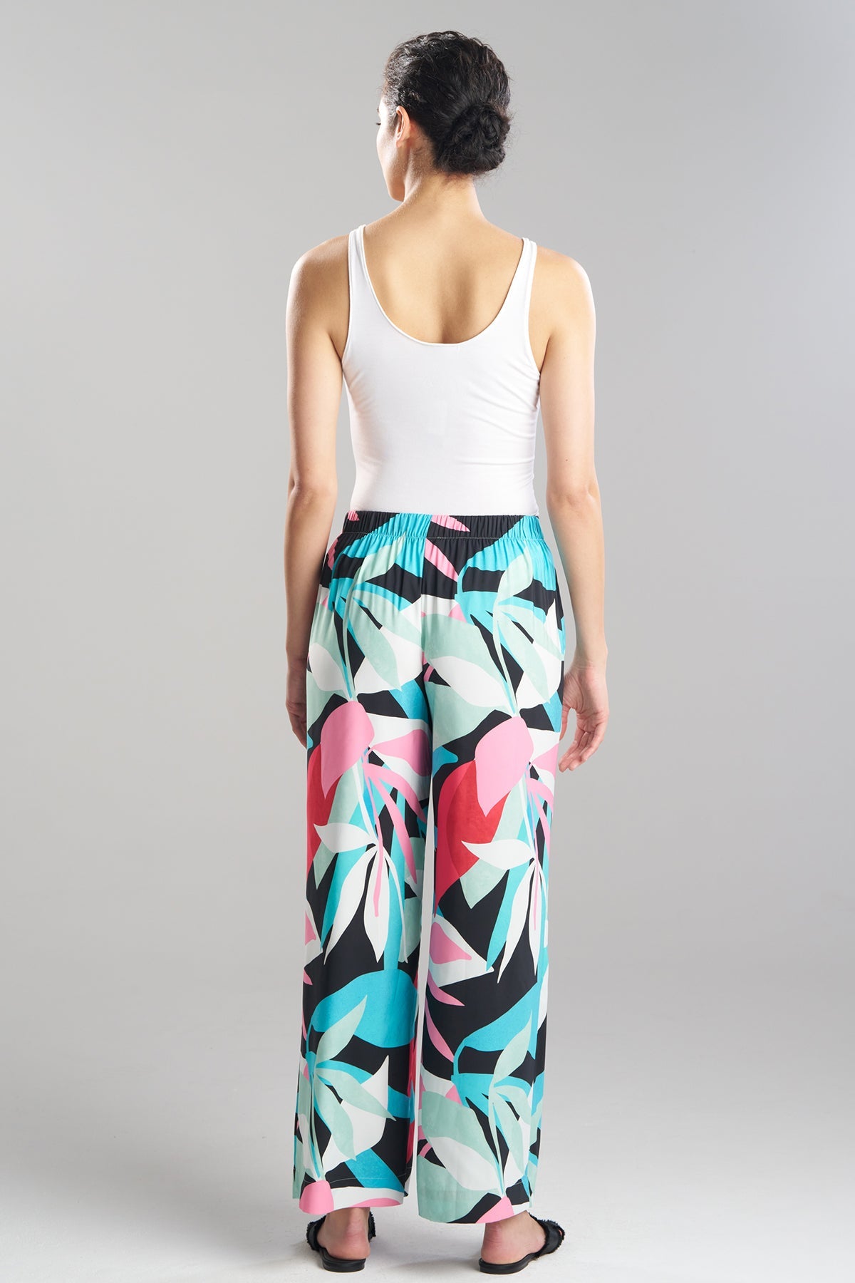 Abstract Palm Printed Satin Pants Multi